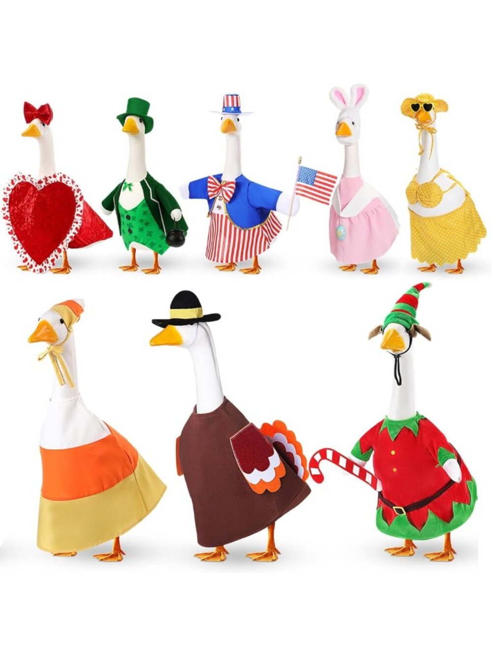 8-Piece Stylish Seasonal Porch Goose Outfit Set - 23-Inch Decor Bundle